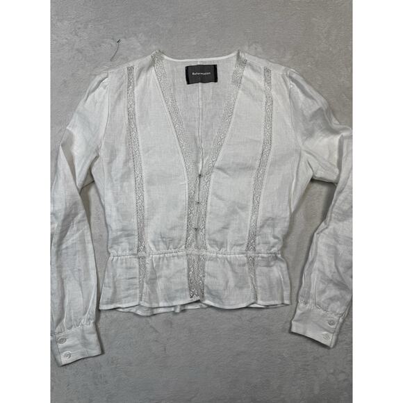 Reformation Tops - Reformation Linen Lace Blouse SZ M Romantic Victorian Top Ivory Heritage Knit St